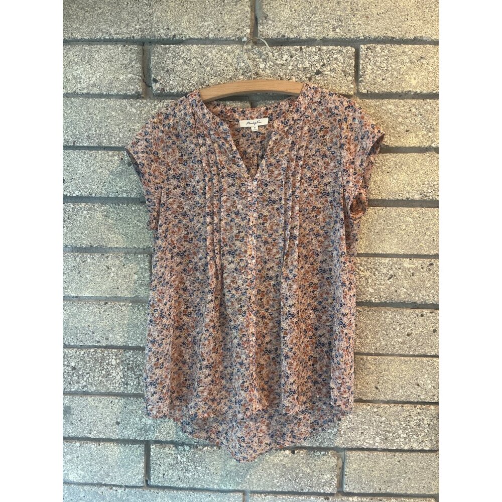 Monday Fun Floral Print Blouse M Short-Sleeve Lightweight For Women